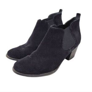 Paul Green | Suede Leather Stacked Heel Chelsea Ankle Booties Black